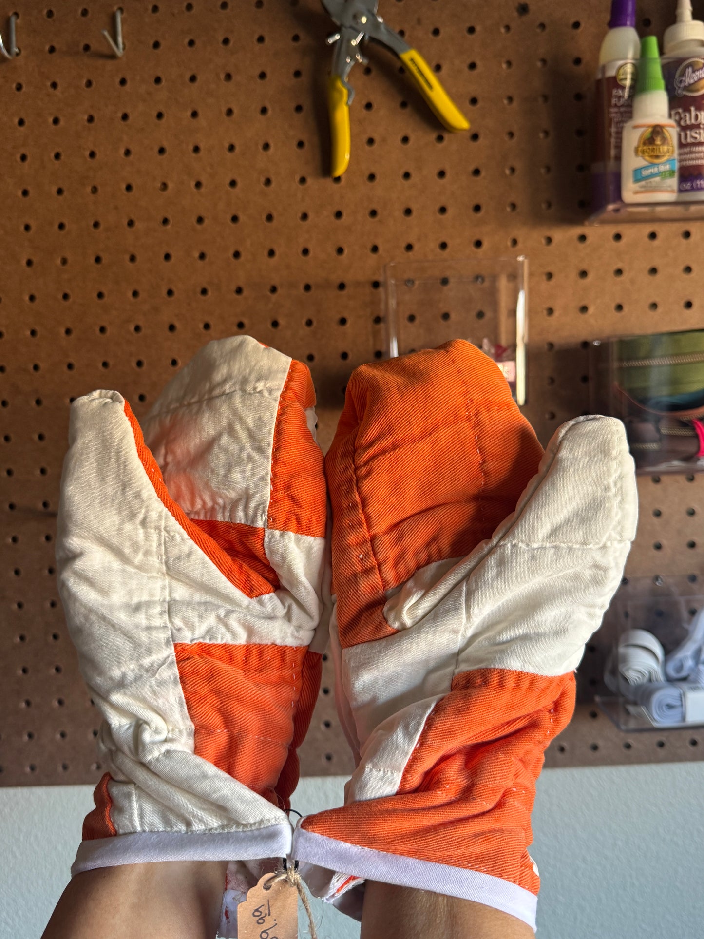 Orange + White Quilt Mittens
