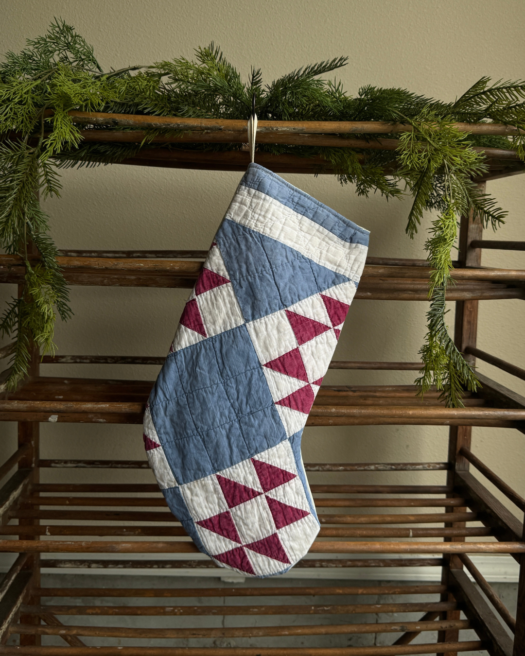 Dusty Blue/Burgundy Patchwork Quilt Stocking (02)