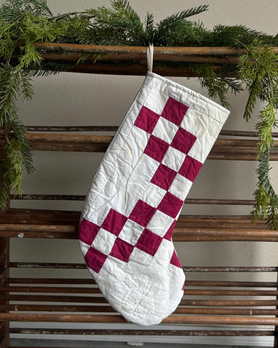 Burgundy Irish Chain Quilt Stocking (03)