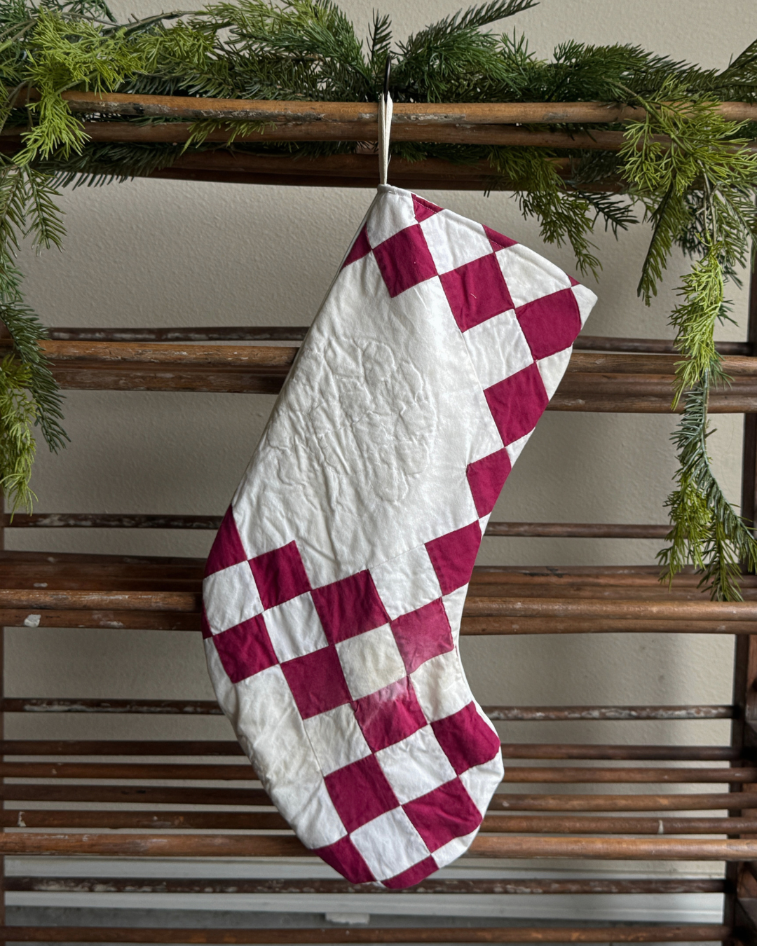 Burgundy Irish Chain Quilt Stocking (04)
