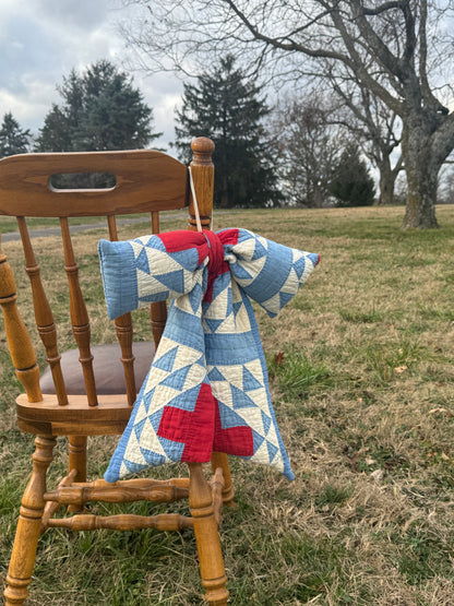 Vintage Blue + Red Cross Quilt Bow