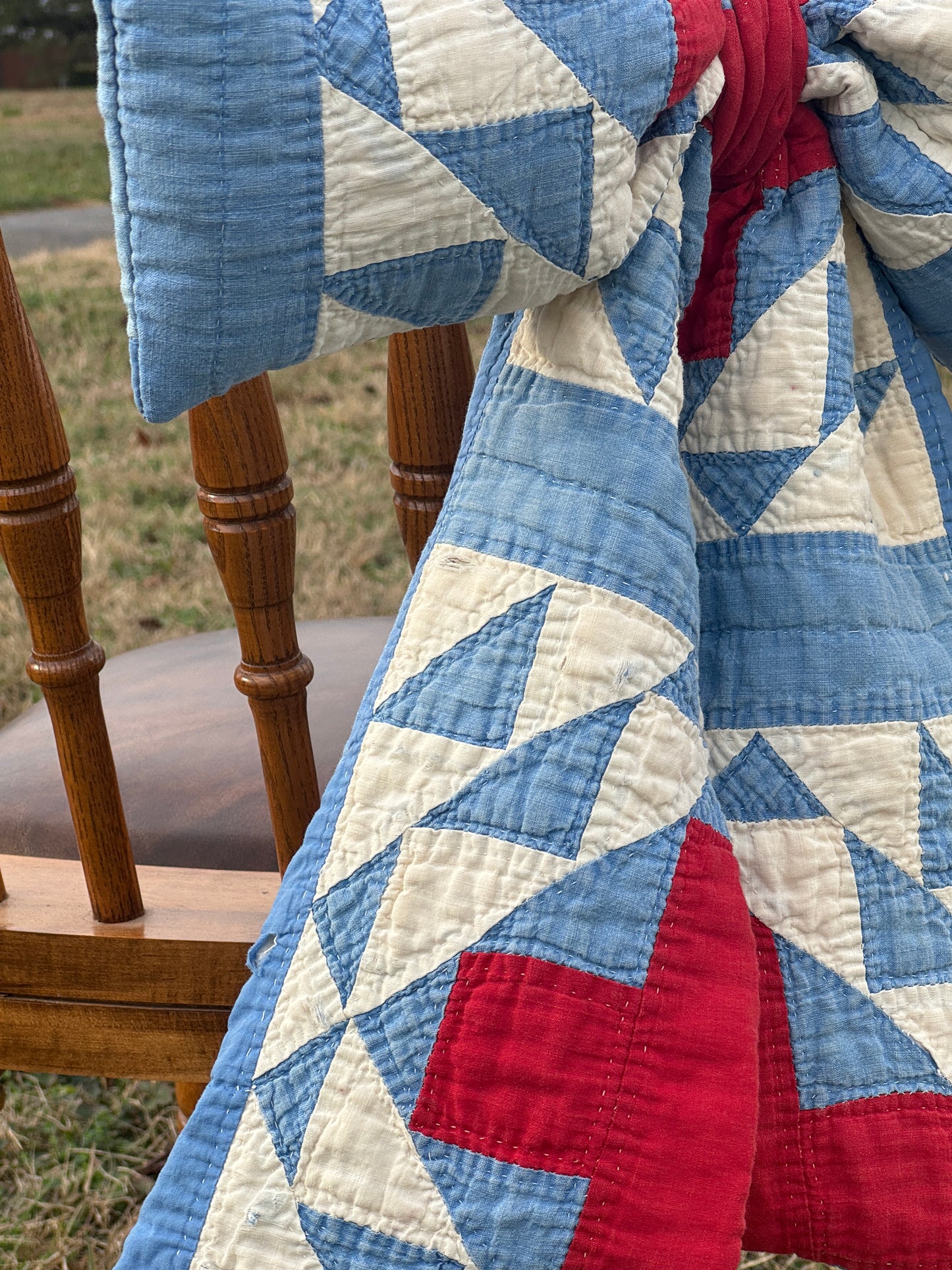 Vintage Blue + Red Cross Quilt Bow