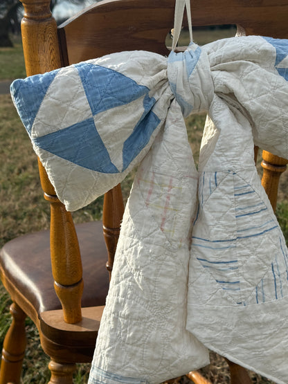 Vintage Blue + White Quilt Bow