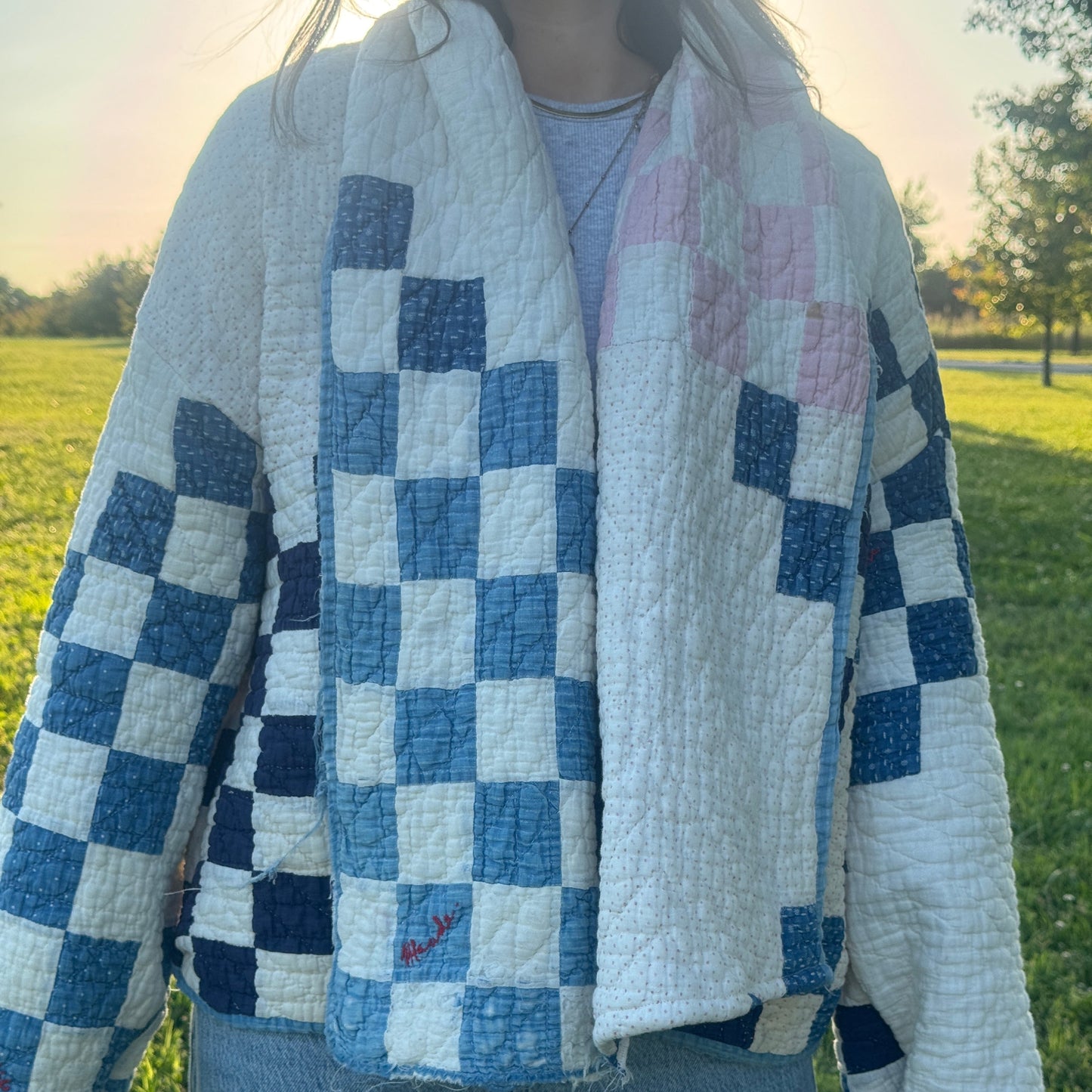 Blue/Pink Irish Chain Quilt Jacket