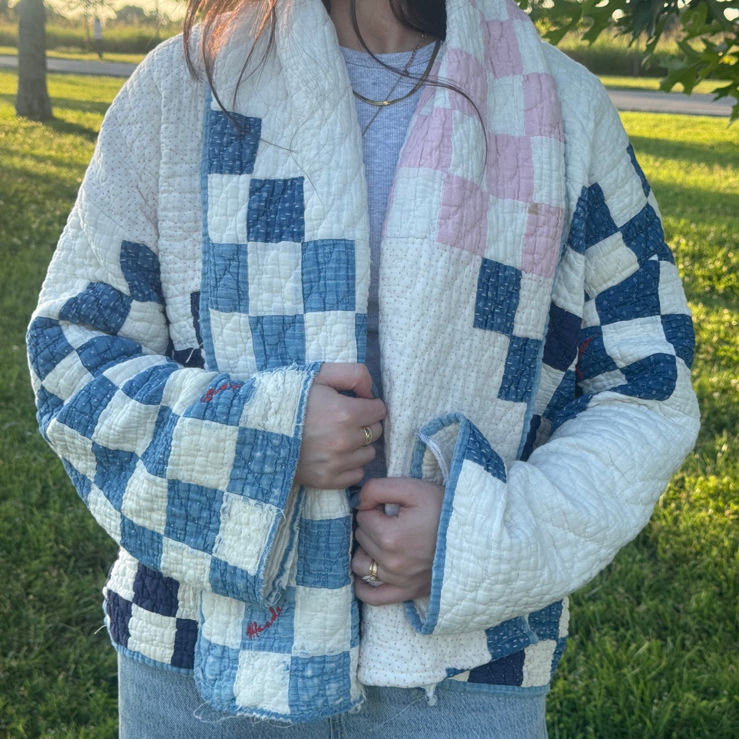 Blue/Pink Irish Chain Quilt Jacket