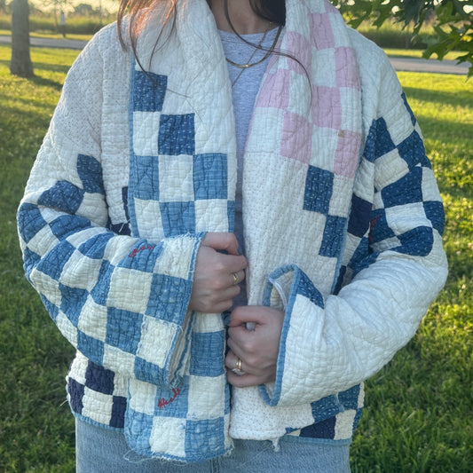 Blue/Pink Irish Chain Quilt Jacket