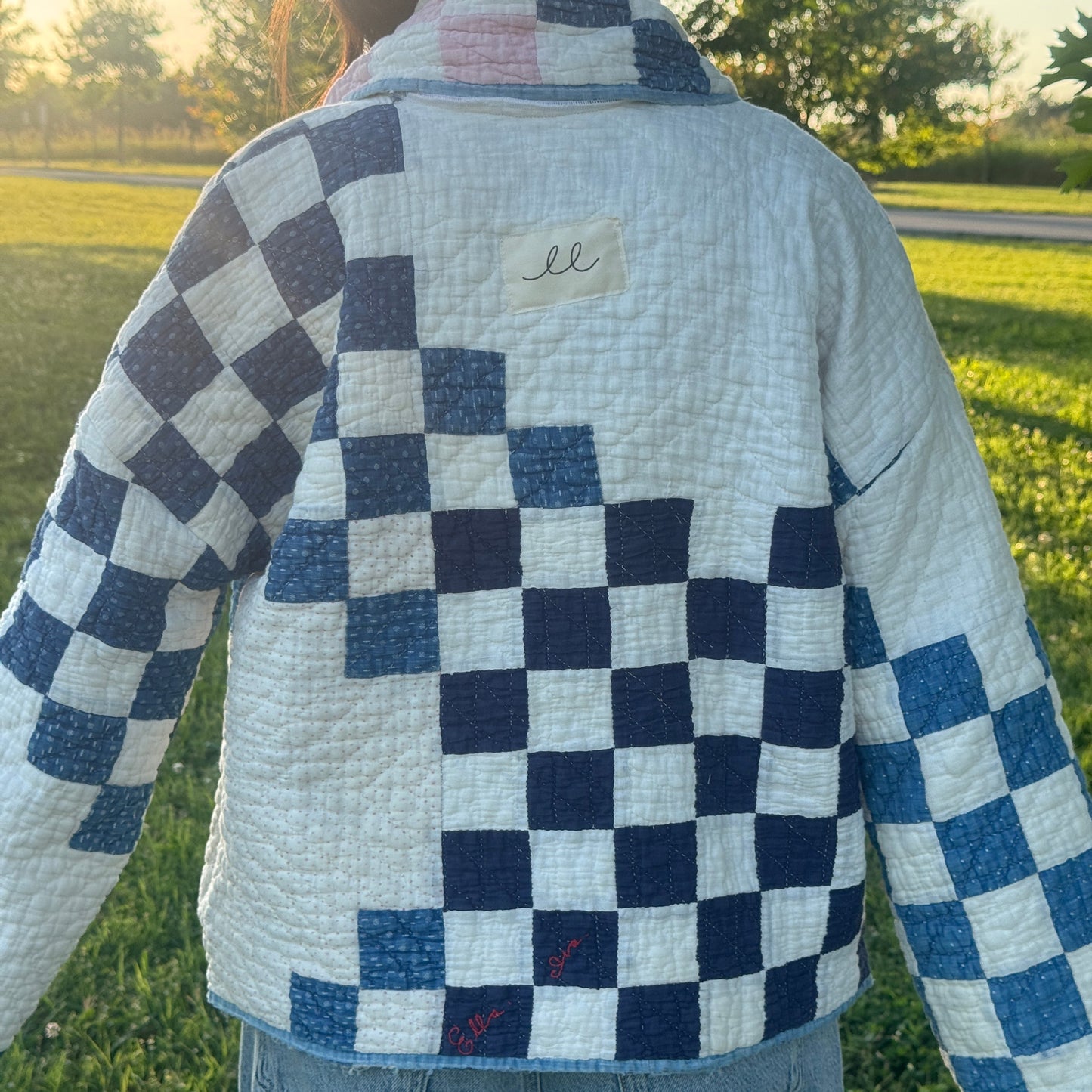 Blue/Pink Irish Chain Quilt Jacket