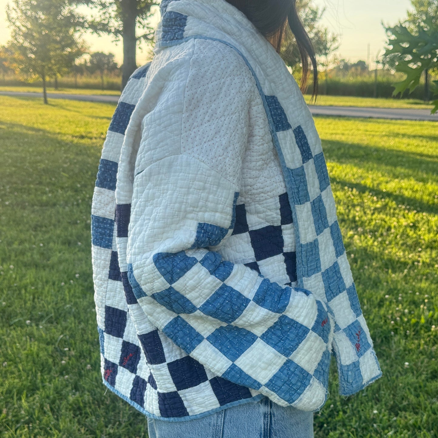 Blue/Pink Irish Chain Quilt Jacket