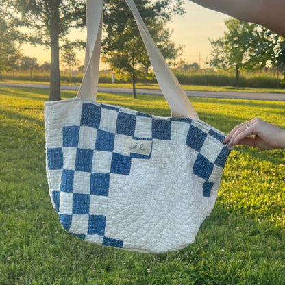 Blue Irish Chain Tote/Pouch Set