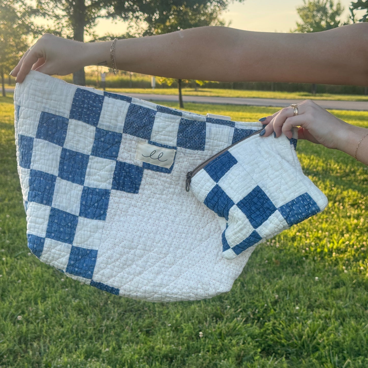 Blue Irish Chain Tote/Pouch Set