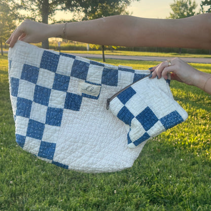 Blue Irish Chain Tote/Pouch Set