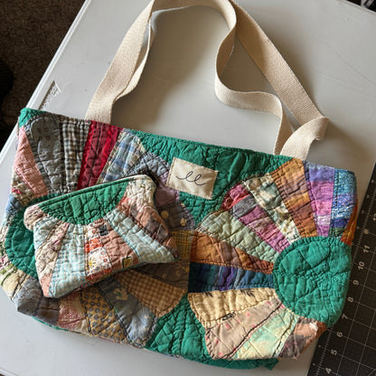 Green Dresden Plate Quilt Tote/Pouch Set