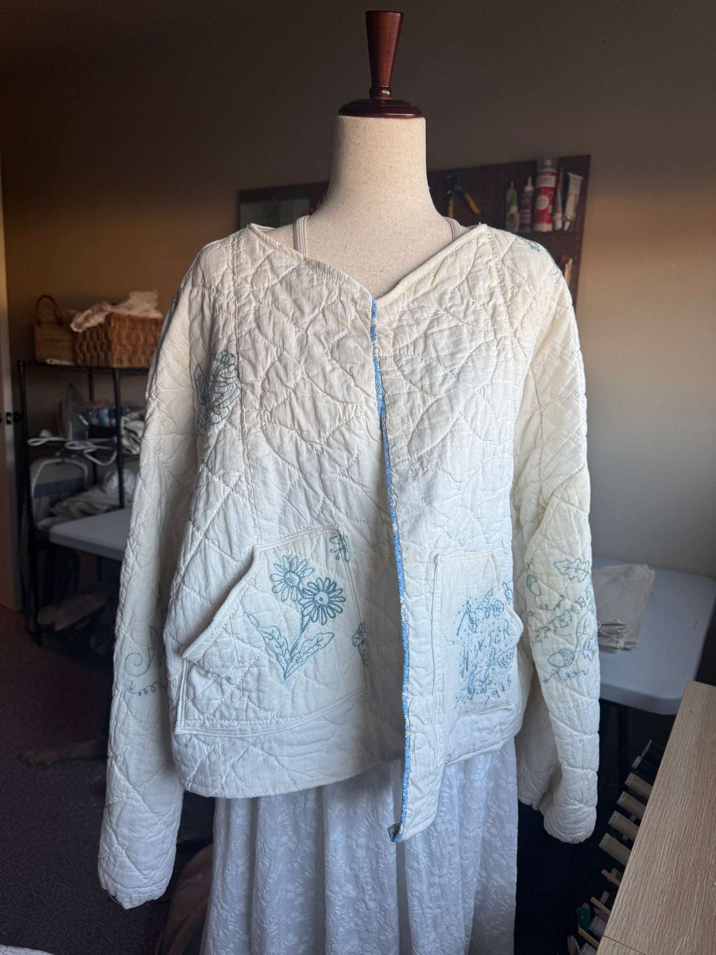 Bluework Embroidered Quilt Jacket
