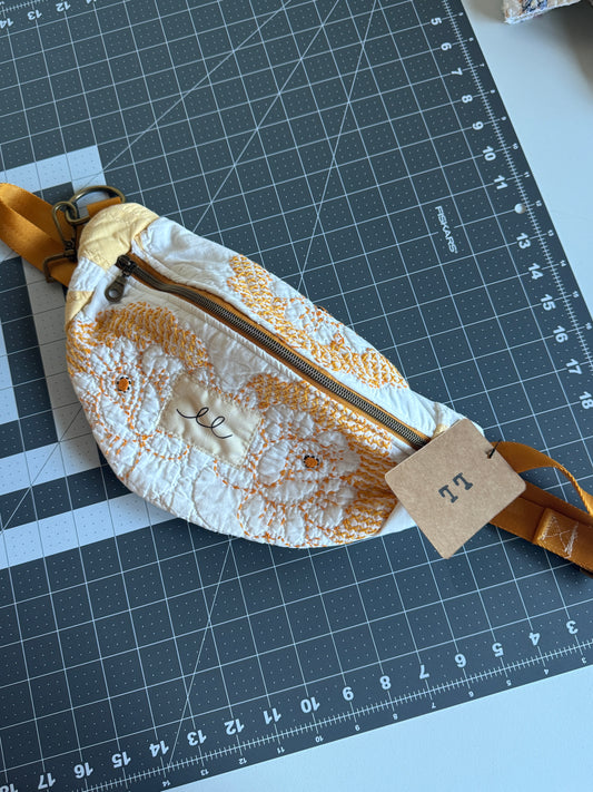 Yellow Embroidered Quilt Belt Bag
