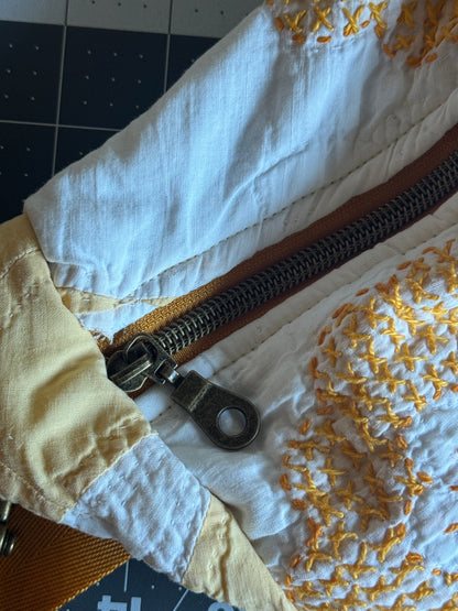 Yellow Embroidered Quilt Belt Bag