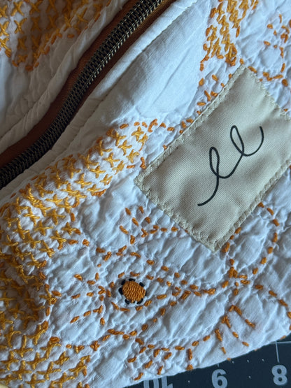 Yellow Embroidered Quilt Belt Bag