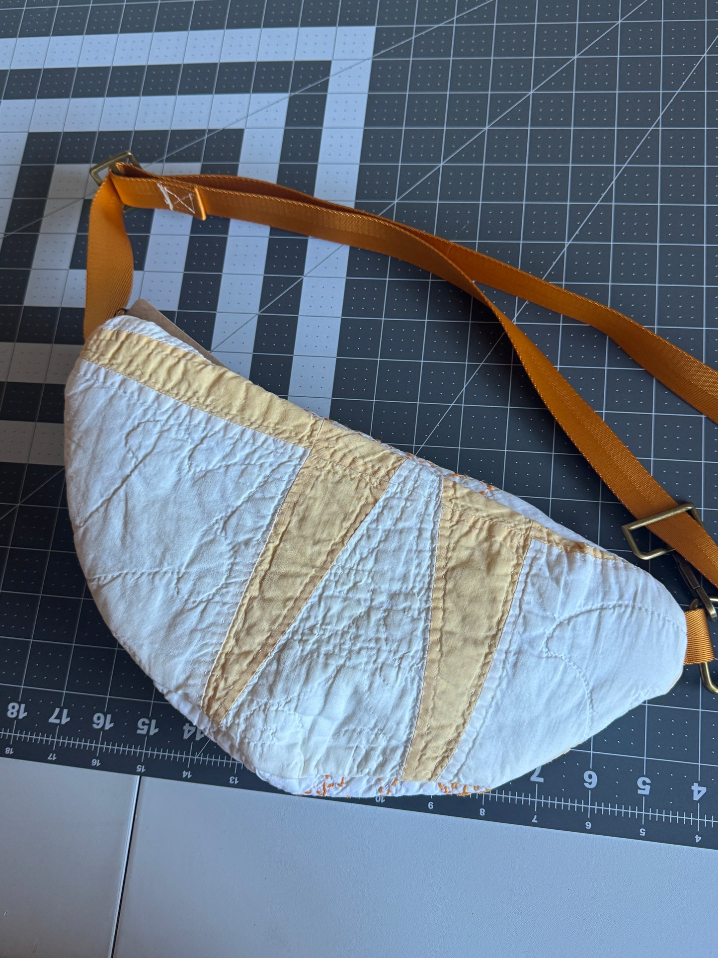 Yellow Embroidered Quilt Belt Bag