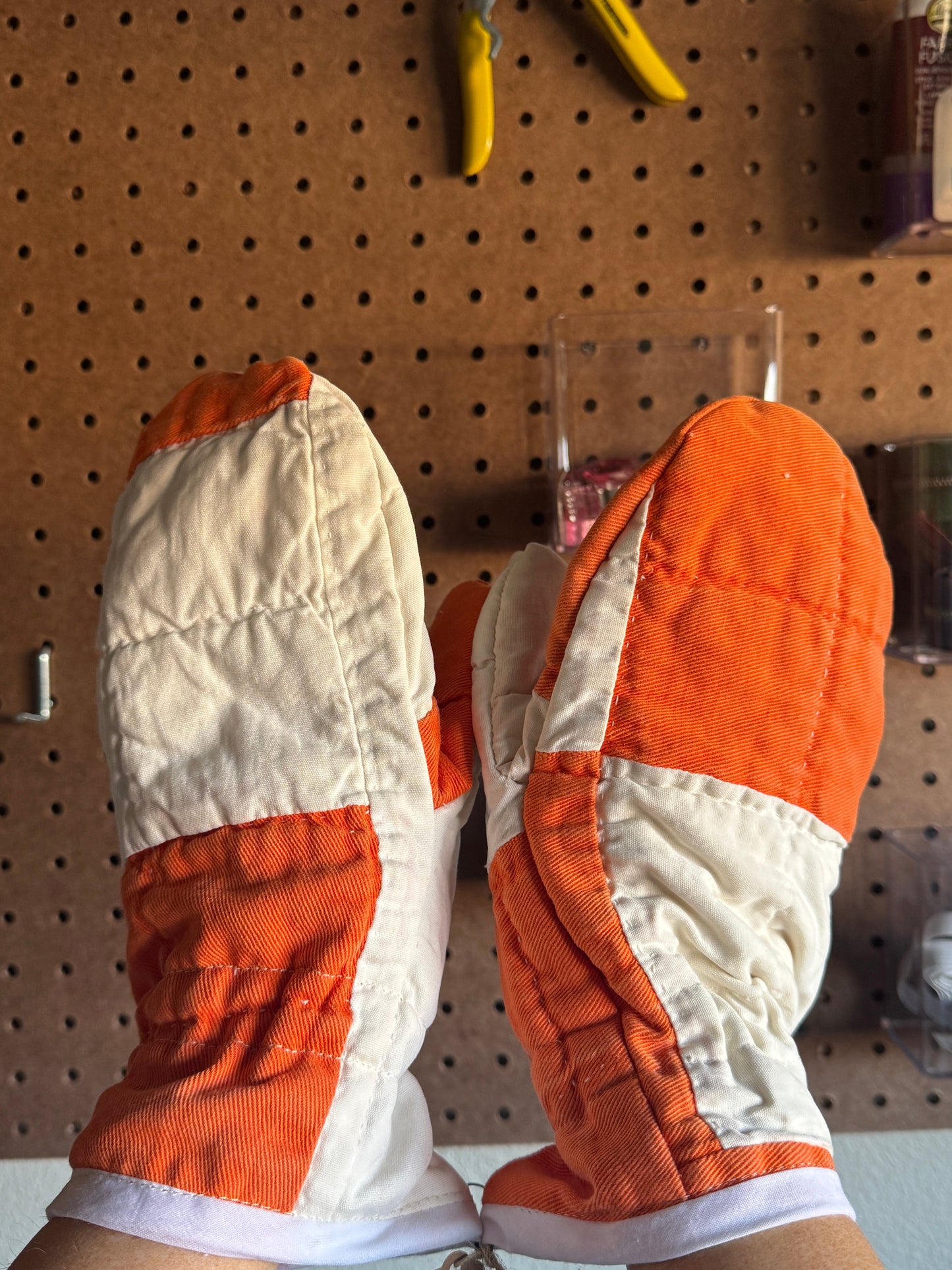 Orange + White Quilt Mittens