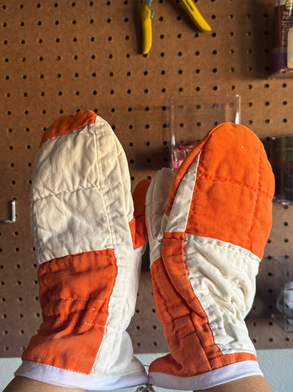 Orange + White Quilt Mittens