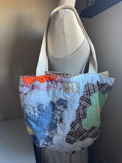 Grandmas Flower Garden Quilt Tote
