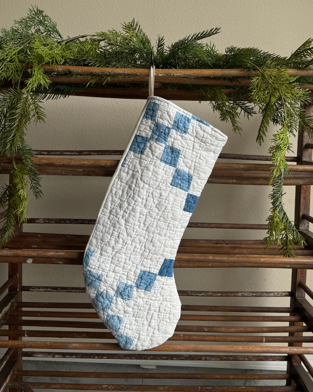 Blue Irish Chain Quilt Stocking (01)