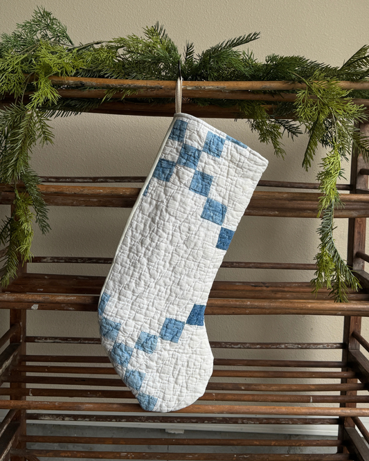 Blue Irish Chain Quilt Stocking (01)