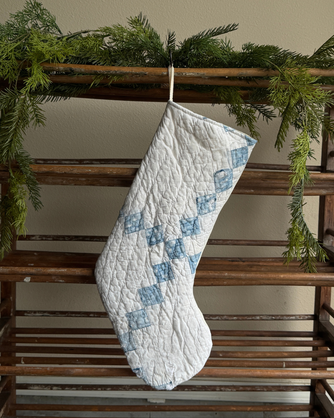 Blue Irish Chain Quilt Stocking (02)