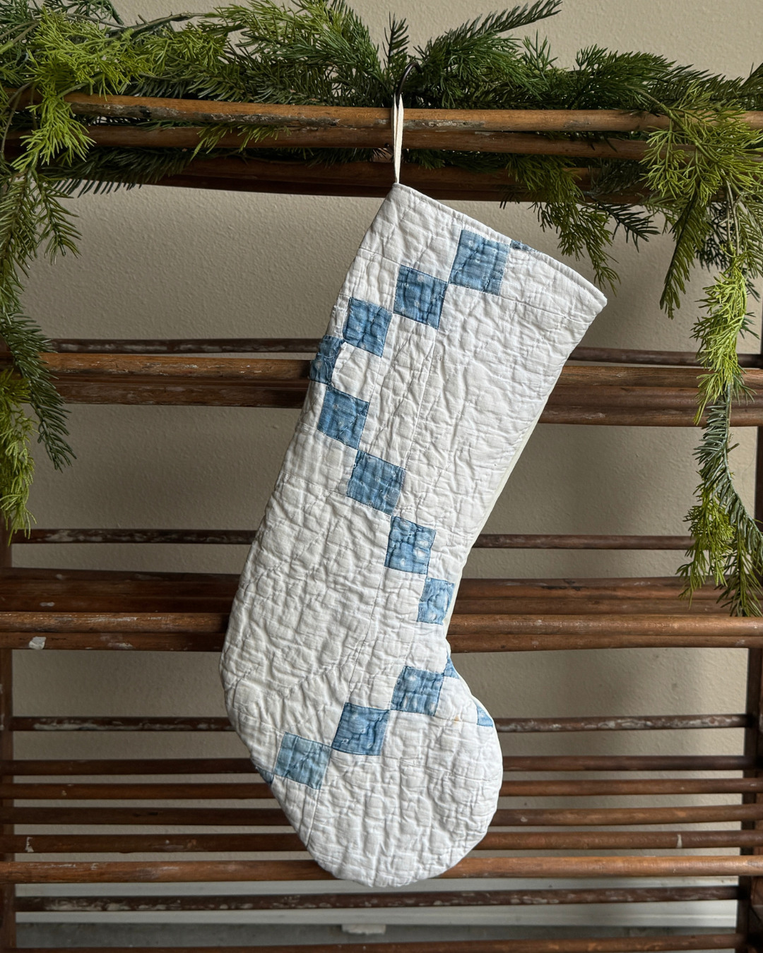 Blue Irish Chain Quilt Stocking (03)