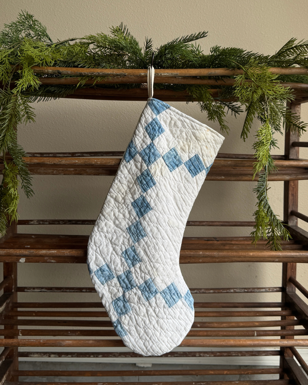 Blue Irish Chain Quilt Stocking (04)