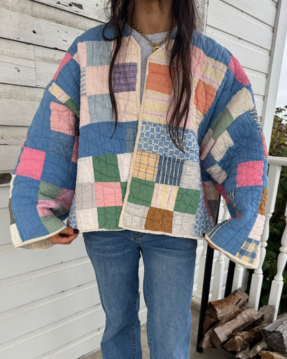 Blue Patchwork Quilt Coat