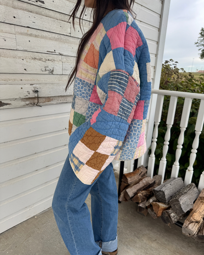 Blue Patchwork Quilt Coat