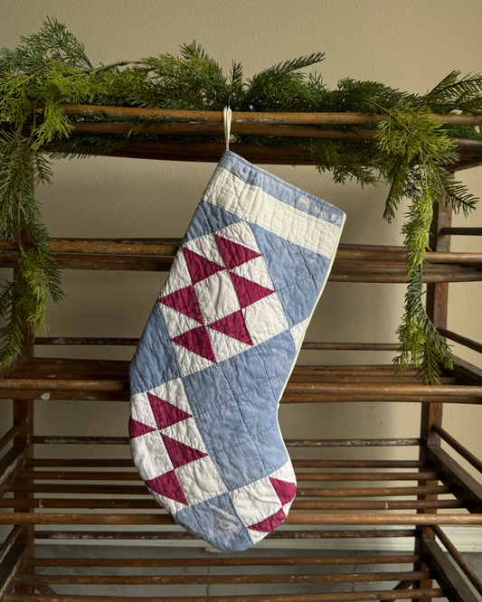 Dusty Blue/Burgundy Quilt Stocking (03)