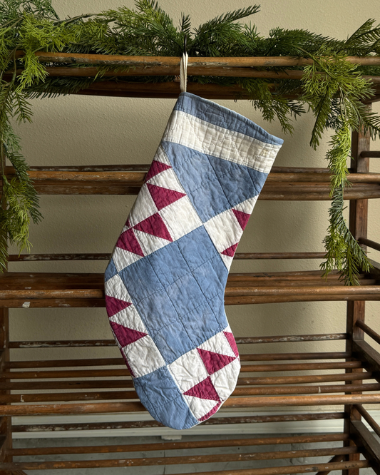 Dusty Blue/Burgundy Quilt Stocking (04)