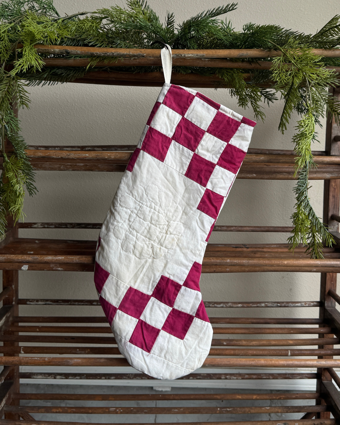 Burgundy Irish Chain Quilt Stocking (01)